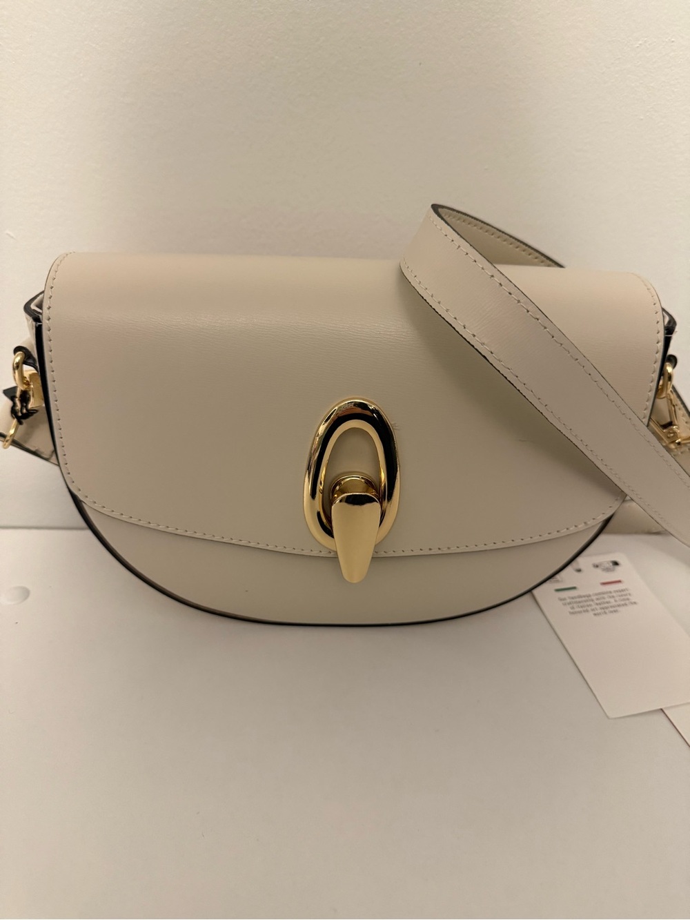 Cheval Firenze Cream Leather Crossbody Bag with Gold Turn-Lock